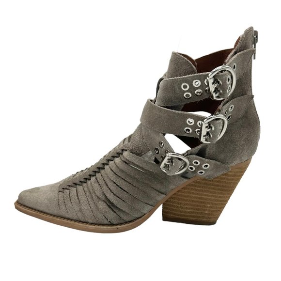 Jeffrey Campbell x Free People Travis Taupe Suede Buckle Heeled Boots - Picture 4 of 11